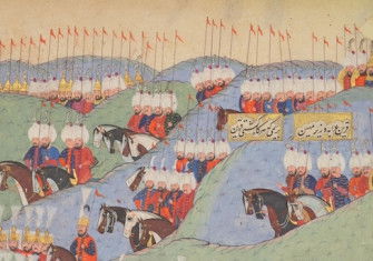 The Ottoman army escorting Süleyman's body back to Istanbul, Qāsim al-Ḥusaynī al-`Arīdī al-Qazvīnī, 1579. Chester Beatty (CC BY 4.0).