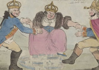 A Dance round the Poles, cartoon on the partition of Poland between Russian empress Catherine II, Prussian king Frederick II, and Austrian emperor Joseph II, Richard Newton, 1794. Muzeum Narodowe w Warszawie. Public Domain.