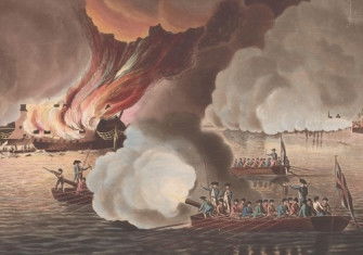 The French and Spanish fleet is destroyed off Gibraltar, Francis Jukes, c.1783-1802. Rijksmuseum. Public Domain.