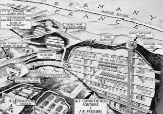 Cross-section drawing of Maginot Line, April 1938. Everett Collection/Alamy Stock Photo.