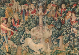 The Unicorn Purifies Water, French tapestry, c.1495-1505. Metropolitan Museum of Art. Public Domain.