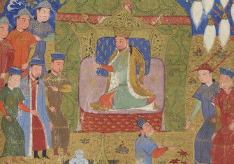 Chinggis Khan, from The Compendium of Chronicles, by Rashid al-Din Hamadani, manuscript c.1430-34. Bibliothèque nationale de France.