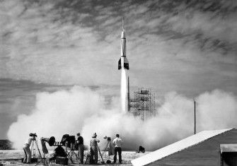 A V-2 rocket launch at Cape Canaveral, 24 July 1950. NASA. Public Domain.