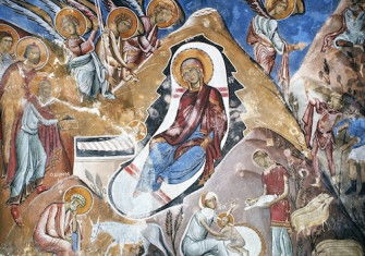Byzantine nativity wall painting, 1192. Church of Panagia Tou Arakos, Cyprus. Sonia Halliday Photographs/Bridgeman Images.