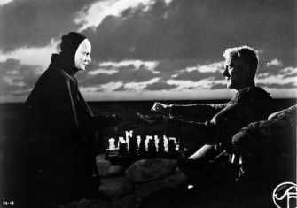Max von Sydow and Bengt Ekerot in Ingmar Bergman’s The Seventh Seal, 1957. © 2025 Janus Films.
