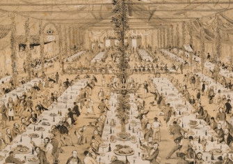 Old Colonists Festival Dinner held at the City Bridge Hotel, Adelaide, 27 March 1851, by Samuel Gill. State Library NSW. Public Domain.