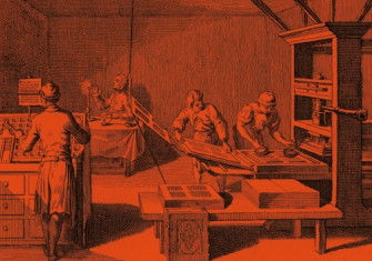 The interior of a printing house, Dutch, 18th century. Rijksmuseum. Public Domain.