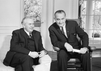 Harold WIlson with Lyndon B. Johnson, 15 April 1965. Library of Congress. Public Domain.