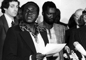 Robert Mugabe, future president of Zimbabwe, pushes his claim for the leadership of ZANU in October 1976. Horst Faas / Press Association Images