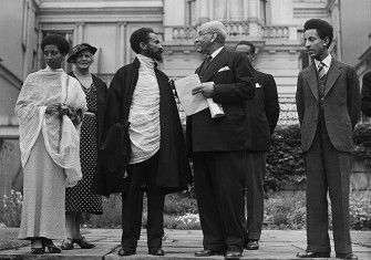 Princess Tsehai, Haile Selassie and Crown Prince Asfa-Wossen with Dr Martin, the Abyssinian Minister, June 4th, 1936,