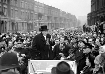 Winston Churchill speaking in London, 23 February 1949.
