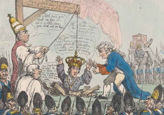 A satire on the coronation of Napoleon: 'The Imperial Coronation', Thomas Rowlandson, 1804. Metropolitan Museum of Art.