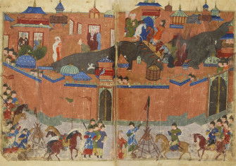 Hulagu's army conducting a siege on Baghdad walls. Tapestry circa 1430.