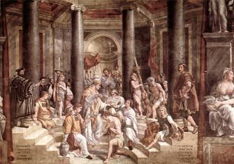 The Baptism of Constantine painted by Raphael's pupils (1520–1524, fresco, Vatican City, Apostolic Palace)