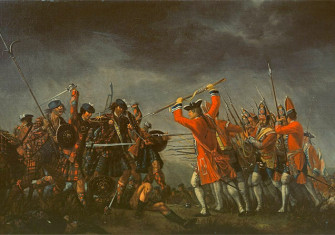 Battle of Culloden between the Jacobites and the "Redcoats"