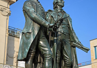 Weimar's statue of the poets and dramatists Goethe (left) and Schiller.