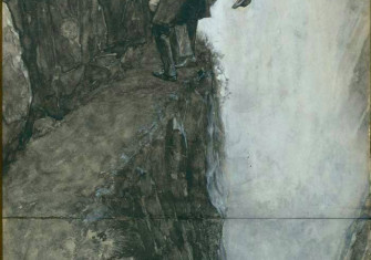 Holmes and Moriarty struggle at the Reichenbach Falls; drawing by Sidney Paget.