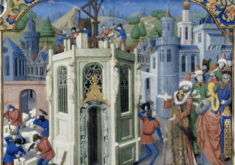 Sultan Omar initiates the reconstruction of the Temple of Jerusalem, from the History of the Conquest of Jerusalem by William of Tyre. French, 15th century.