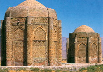 The Kharāghān twin towers, built in 1053 in Iran, as the burial place of Seljuq princes.