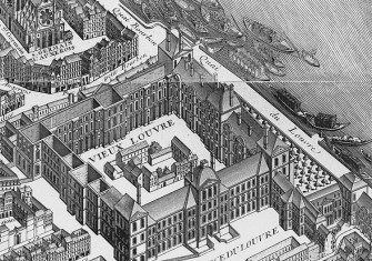 Detail from the Turgot map of Paris (published 1739) showing the Louvre.