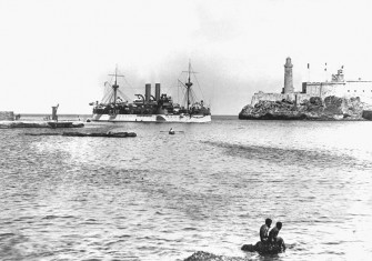 USS Maine entering Havana harbour, January 1898