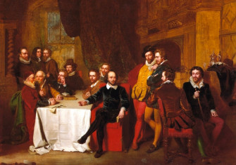 A fanciful 19th-century depiction of Shakespeare and his contemporaries at the Mermaid Tavern. Painting by John Faed, 1851.