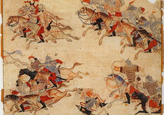 The Mongol cavalry pursuing their enemy.