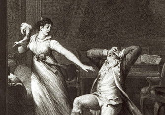 Grief unconfined: illustration by Jean-Baptiste Simonet, from The Sorrows of Young Werther, 18th century. 