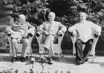 Winston Churchill, Harry S. Truman and Joseph Stalin at the Potsdam Conference, 1945.