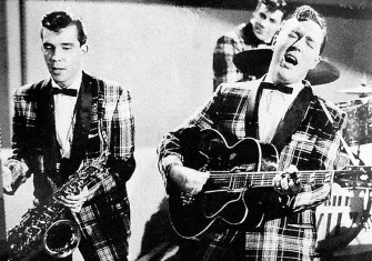Bill Haley and his Comets performing "Rock Around the Clock" on TV in 1955
