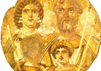 The Severan Tondo, c. 199, Severus, Julia Domna, Caracalla and Geta, whose face is erased.