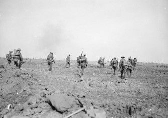 British troops moving up to the attack during the Battle of Morval, 25 September 1916