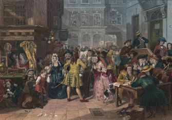 Hogarthian image of the 1720 "South Sea Bubble" from the mid-19th century, by Edward Matthew Ward, Tate Gallery