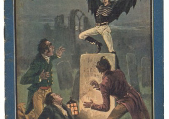 The legendary spring-heeled Jack, shown as a winged monster on the cover of an early 20th century 'Penny Dreadful'