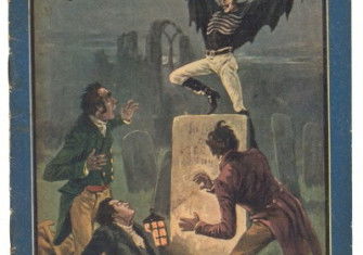 The legendary spring-heeled Jack, shown as a winged monster on the cover of an early 20th century 'Penny Dreadful'