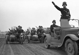 SS troops at a Nazi procession in 1939.