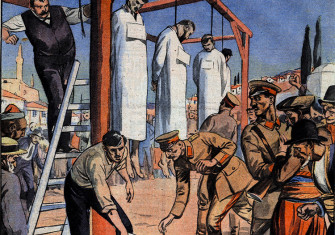 Detail from the front cover of French newspaper Le Petit Journal Illustré, covering the execution of the 15 deputies, 1 August, 1926.