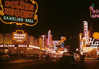 Golden Nugget and Pioneer Club along Fremont Street (1952).