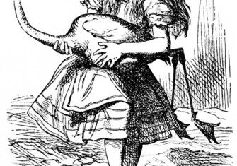 'The chief difficulty Alice found at first was in managing her flamingo'. Illustration by John Tenniel, 1865.