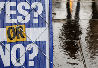 A newspaper advertisement ponders the result of the referendum on Scottish independence, Edinburgh, September 15th, 2014. Getty Images