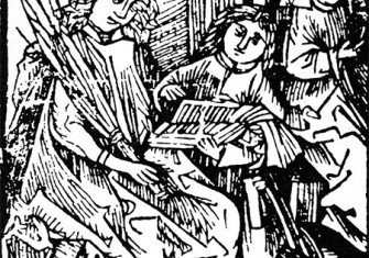 A teacher of a Latin school and two students, 1487