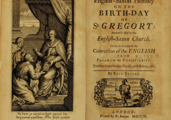 Frontispiece for Elstob's An Anglo-Saxon Homily on the Birthday of Saint Gregory (1709).