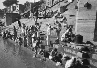 Hindu pilgrims wash in the Ganges, c.1940