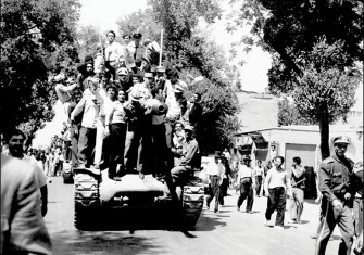 Given the boot: monarchists and the Iranian army celebrate in Tehran, 27 August 1953.