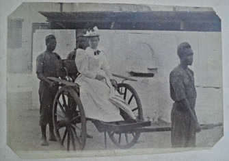 Meeting of cultures: Amelia Jackman in a cart, 19th century.