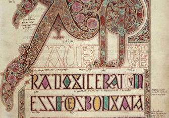 Monogram at the start of the Gospel of Matthew, from the Lindisfarne Gospels (c. 700 AD)