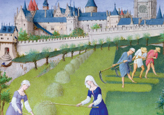 The joys of adulthood: haymaking in June, from the Trés Riches Heures du Duc de Berry, 15th century.