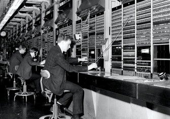 These walls have ears: telephone exchange, Holborn, London, 1968.