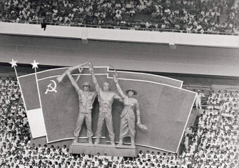 Members and supporters of the Indonesian Communist Party gather for its 45th anniversary in Jakarta's Soviet-built sports stadium, 23 May 1965.
