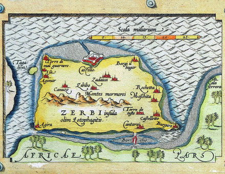 Detail of Djerba from Abraham Ortelius’ Map of the Mediterranean, 1570.